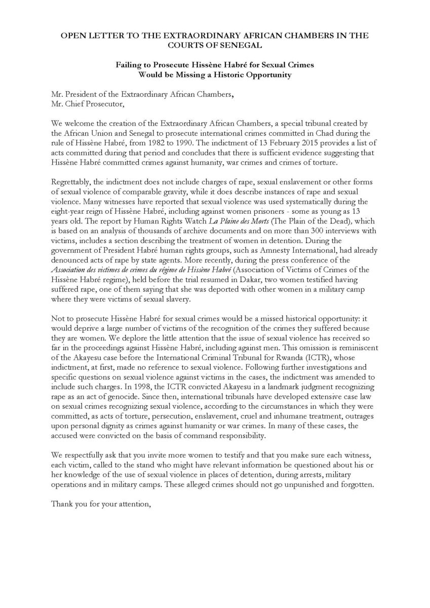 Sexual Violence Overlooked in Case Against Hissene Habre Sexual Violence Overlooked in Case Against Hissene Habre